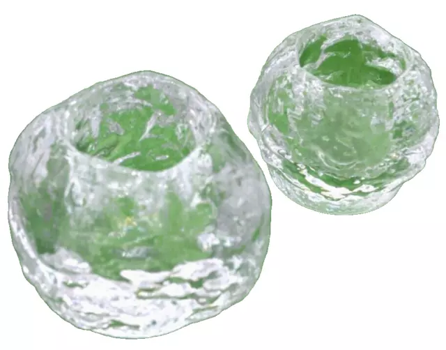 KOSTA BODA Ice Snow Ball Art Glass Votive Candle Holders made in Sweden set of 2