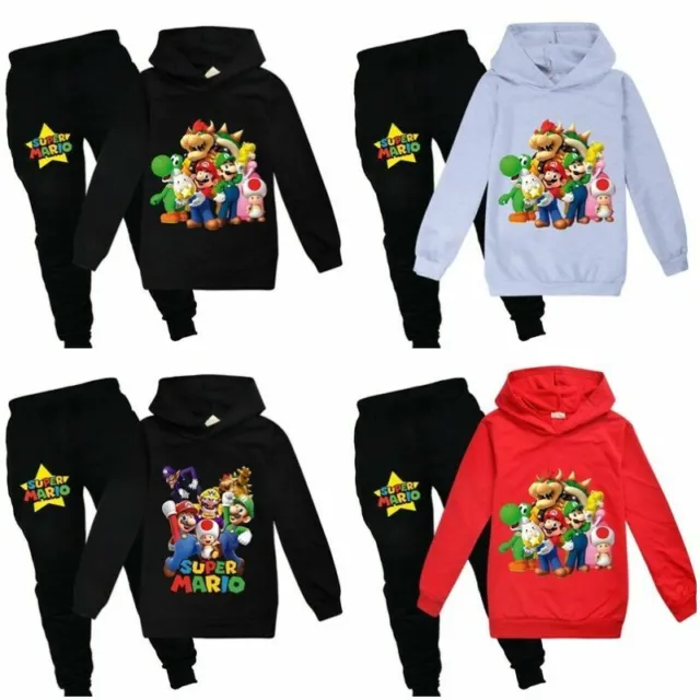 Kids Boys Girls Super Mario Hoodie Top+Pants Set Sportswear Jogging Tracksuits