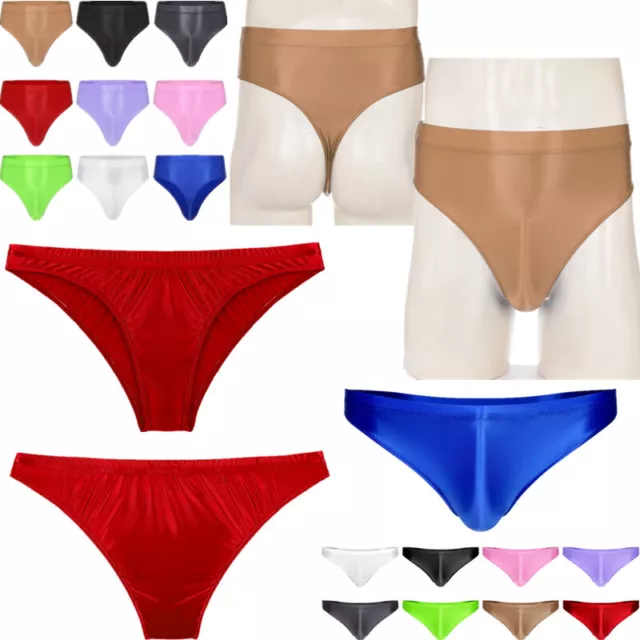 Men's Glossy Oil Briefs Seamless Triangle Panties Ice Silk Low Waist Underwear