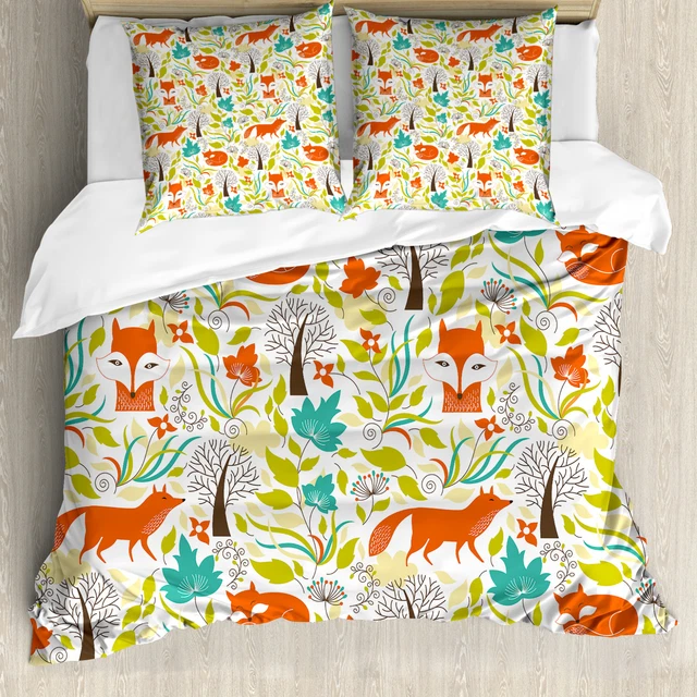 Dessin animé Housse de Couette Sauvage Fox Loup Fleur