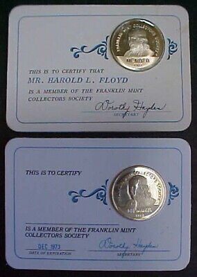 1972&1973 Franklin Mint Collector's Society Member Silver Coin Token card sealed