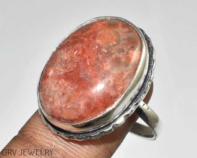 Poppy Jasper Gemstone Handmade Ring 925 Silver Plated Us Size 9.5" R022-i137