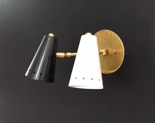 Two light Black and white wall sconce Mid century Italian wall light 3