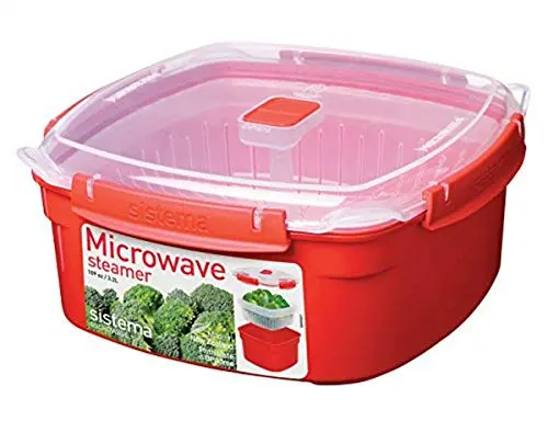 Sistema Microwave Large Steamer with Removable Steamer Basket, 3.2 L - Red/Clear