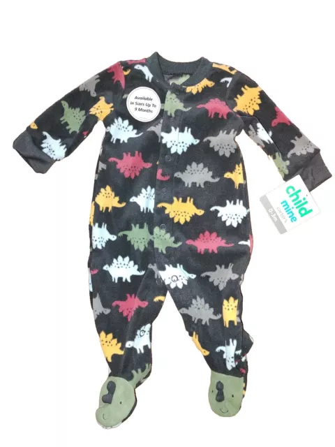 Carters Infant Boys Dark Gray Dinosaur Button Up Fleece Sleeper Pajamas 3 Months