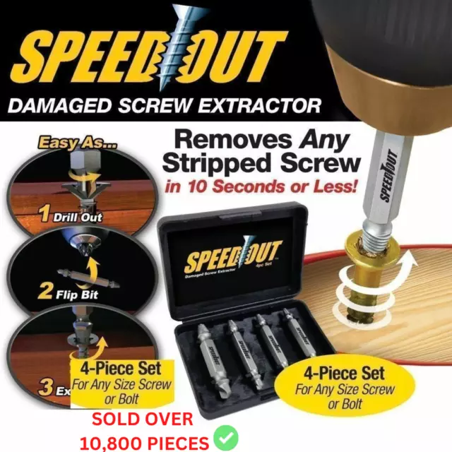 Speed Out Screw Extractor Drill Bits 4 PCS Tool Set Broken Damaged Bolt Remover