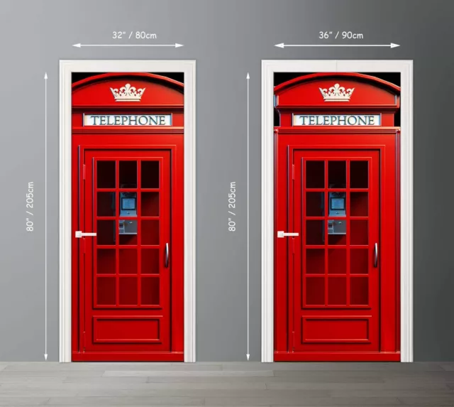English telephone red box Door mural Cover Phone booth Peel and Stick art Decal 3