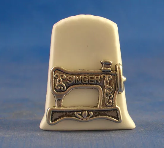 Birchcroft China Thimble  -- Cameo Antique Silver Singer Sewing Machine with Box