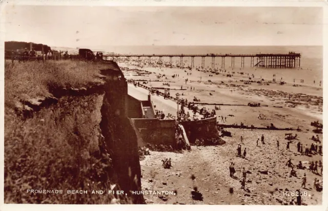 Promenade Beach and Pier Hunstanton Norfolk RP Postcard c1955 (E893)