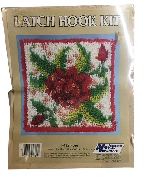 Vintage 12" X 12"  Rose Latch Hook Rug Pillow Kit By National Yarn Crafts Sealed