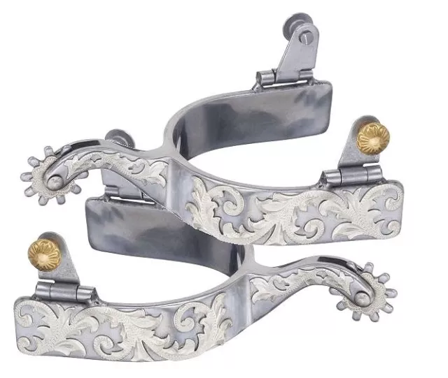 Western Spurs - Sweet Iron Stainless Steel - Silver Floral Overlay