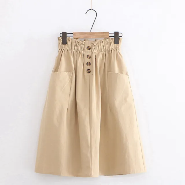 Women Girls Solid Casual Skirt with Pockets Elastic Waist Casual Summer Beach 3