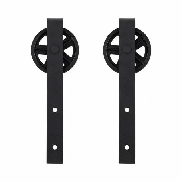 Sliding Wood Barn Door Hardware Roller Set Hardware (Big Black Wheel) 6