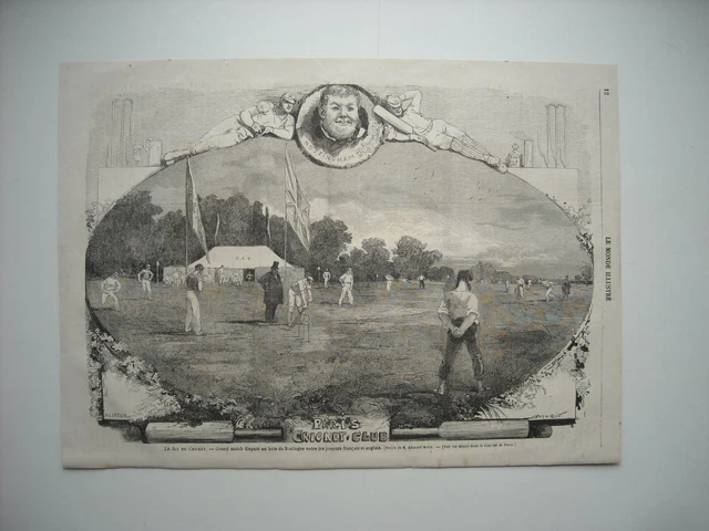 Gravure 1864. Le Jeu De Cricket. Grand Match Bois De Boulogne Francais Anglais..