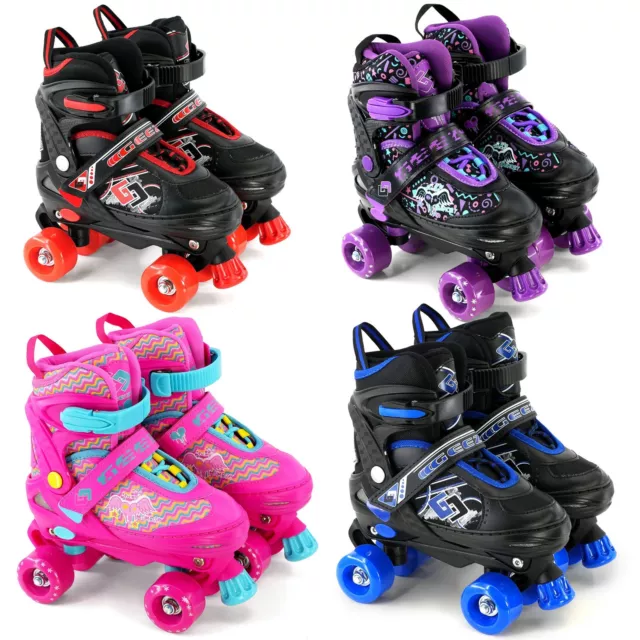 Children 4 Wheel Kids Boys Girls Double-row Quad Roller Skates Adjustable Boots