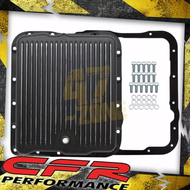 For Chevy GM 700R4 4L60E 4L65E Aluminum Transmission Pan Kit Deep Finned Black