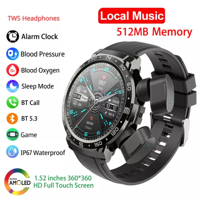2 in 1 waterproof smart on sale watch with bluetooth earbuds