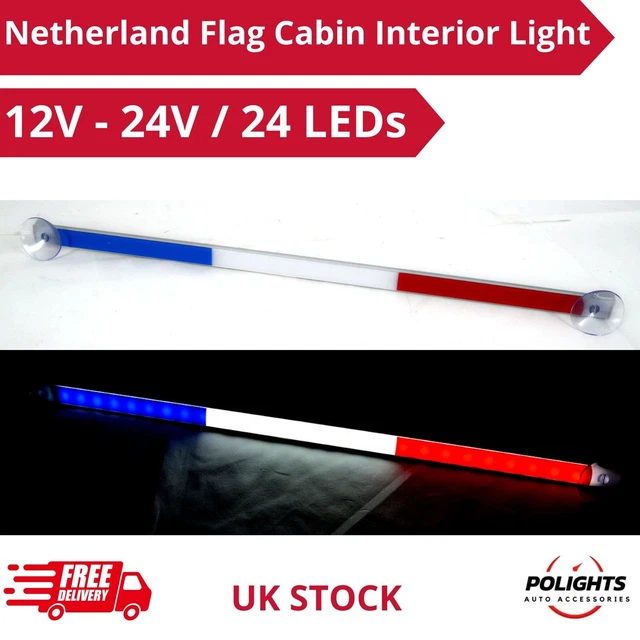 Barre Lumineuse LED Drapeau Néerlandais Pour Intérieur De Voiture - 500 Mm, 12V/24V, Boîtier Aluminium, Allume-cigare