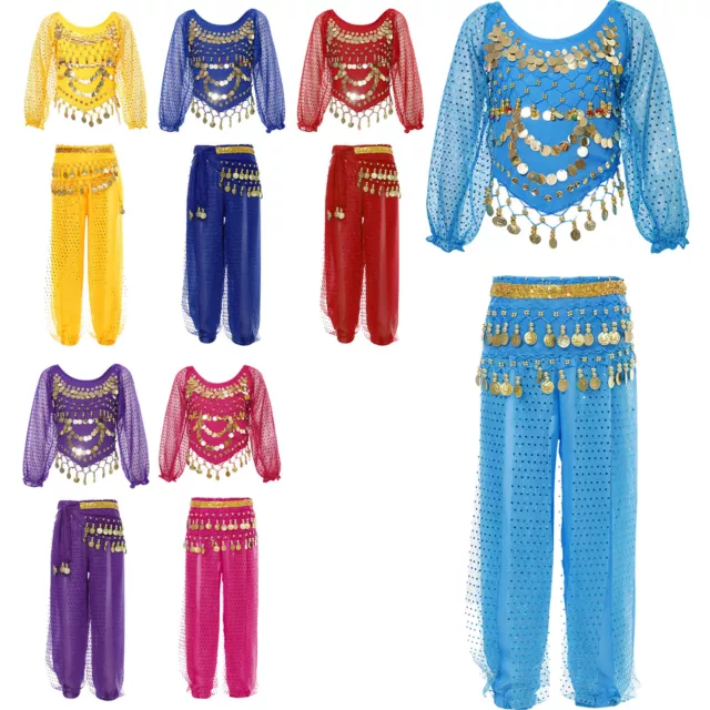 Kids Girls Crop Top With Pants Belly Dance Costume Carnival Dancewear Harem