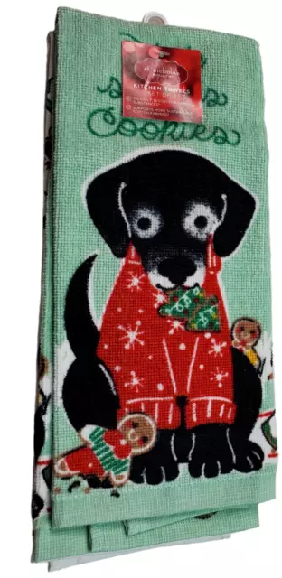 Set Of 2 St Nicholas Dog Ate Santa Cookies Holiday Kitchen Christmas Towel Set