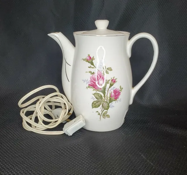 Vintage Electric Porcelain Ceramic Tea Pot Roses Made in Japan  Complete