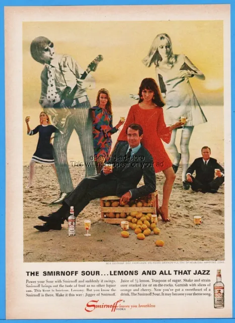 1967 Smirnoff Vodka Sour Recipe Sexy Mid Century Couples On Beach Print Ad