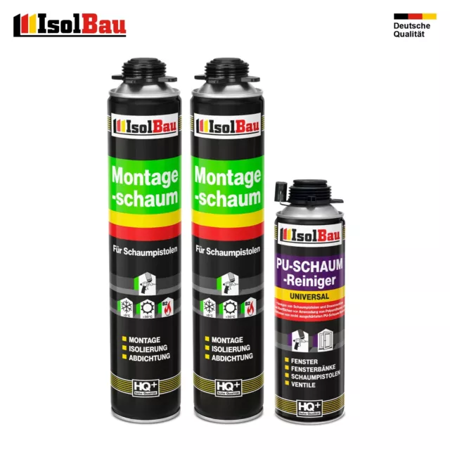 Pistolenschaum 2 x 750ml + 1 Reiniger 500 ml Montageschaum Bauschaum Qualität