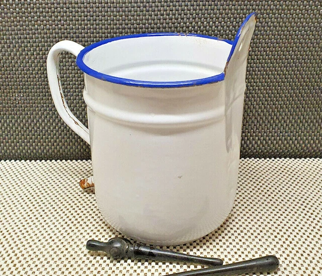 Antik Pressol Klistier 2L Emaille Weiß Farblicher -blau Deko Vintage Sammlung 4