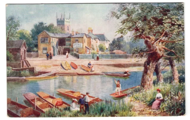 Surrey Carte Postale - Staines Église Eyot - Oilette - Hauteur B Wimbush (A372)