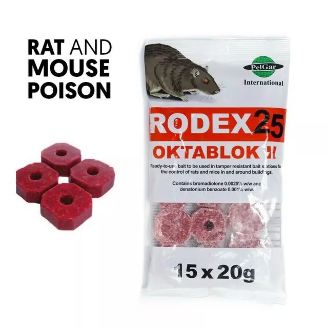 Rodex 25 Oktablok Rat & Mouse Poison Bait Blocks - Effective Rodent Control !!!