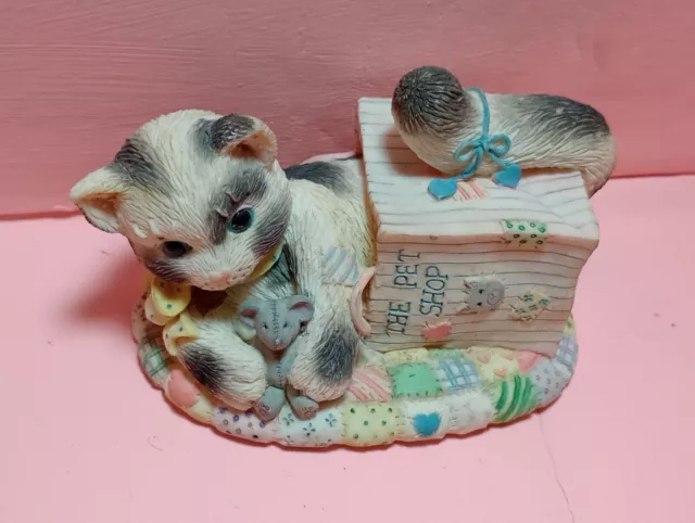 1996 Enesco Calico Kittens Figurine P Hillman Our Friendship Is Out Of The Bag