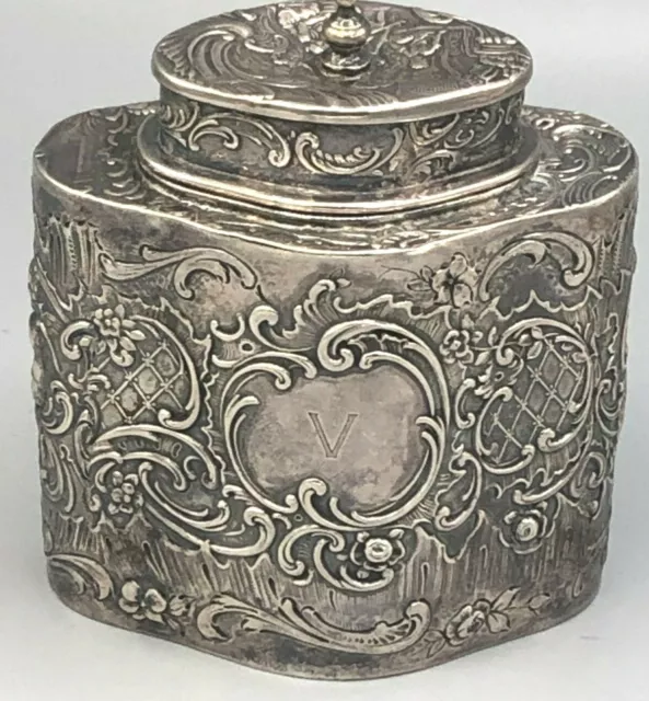 Beautiful Ornate Sterling Silver Tea Caddy with English Hallmarks ca1893