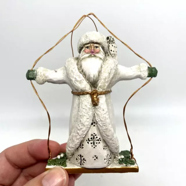 Pam Schifferl Winter White Santa Owl Swing Christmas Ornament Enchanted Forest