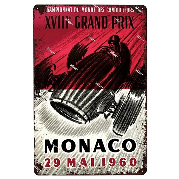 Plaque Métal étain Grand Prix F1 - Vintage Course Auto - 30x20 Cm - Neuve