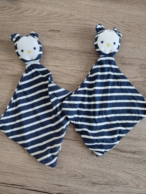 DOUDOU PLAT OBAIBI OURS LAPIN BLEU BLANC RAYE  lot de 2