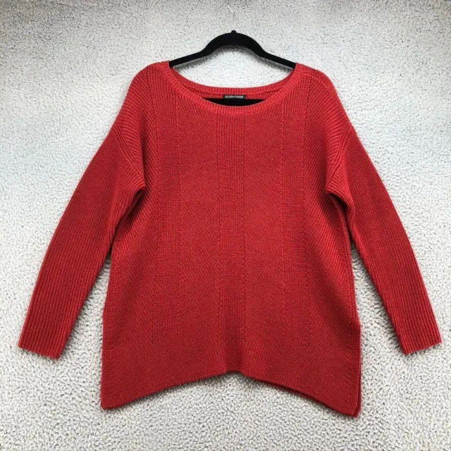 Eileen Fisher Wool Sweater Jumper Womens Small Red Ribbed Pullover Knit