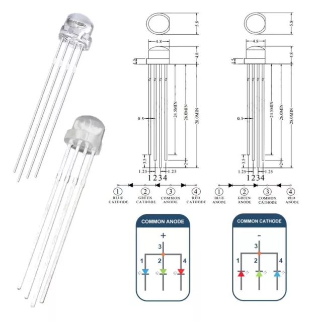 Cappello di paglia LED RGB 5 mm 4 pin testa corta LED chiaramente diffuso catodo/anodo comune 3