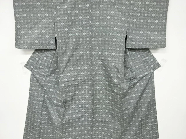 6740950: Japanese Kimono / Antique Kimono / Tsumugi / Woven Geometric