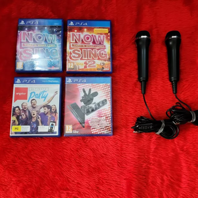 JUEGOS DE CANTO PS4 x4 AHORA CANTA 1 + 2 + ULTIMATE FIESTA + VOZ + 2 Mics Logitech