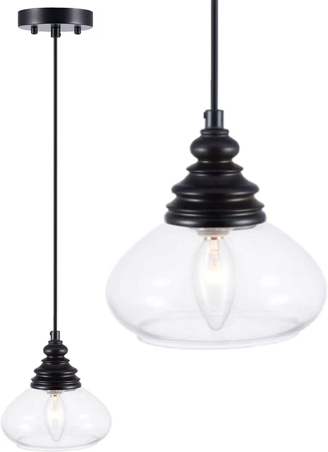 Black Industrial Hanging Light Fixture Pendant Modern Kitchen Island Glass Metal