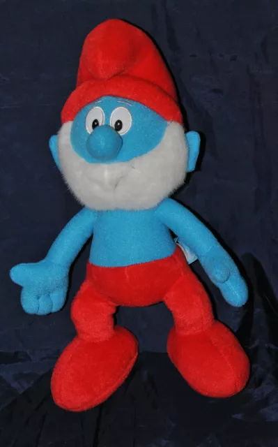 Peluche Doudou Grand Les SCHTROUMPFS Bleu Peyo 2010 Rouge Barbe 33 Cm TTBE