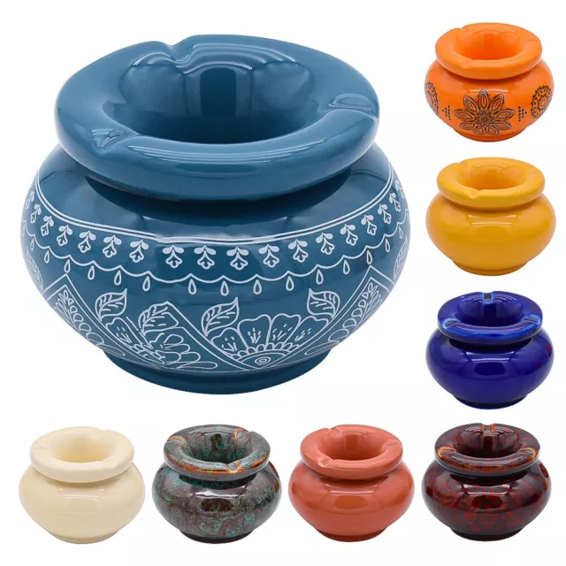 Aschenbecher Keramik Moroccan mit Deckel Außen Gastro groß bunt Windaschenbecher