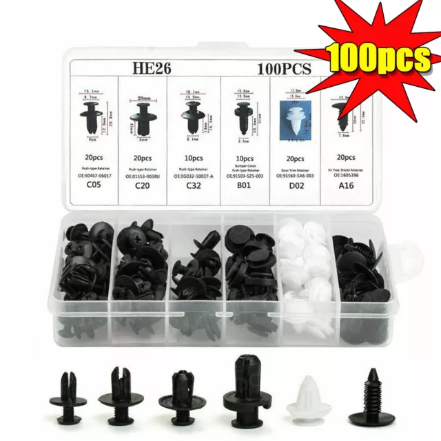 Assortments Car Set Body Bumper Rivet Retainer Trim Molding Push Pin Clips 100x