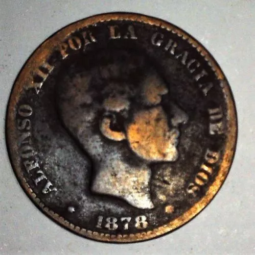 Coin of Spain 10 cents 1878 OM ALFONSO XII BARCELONA