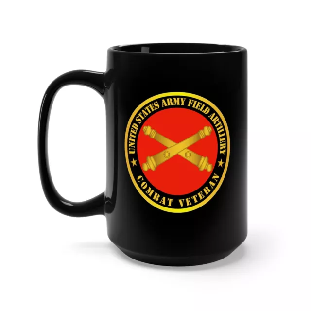 Black Mug 15oz - US Army Field Artillery Combat Veteran w Branch