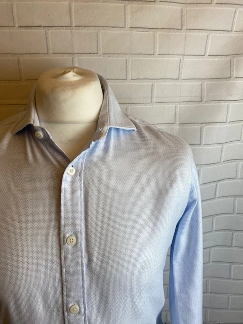 T.M. Camicia Lewin motivo blu 16"" - 33"" polsino aderente con bottoni