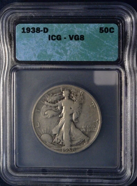 1938 D Walking Liberty Half Dollar ICG Certified VG 8
