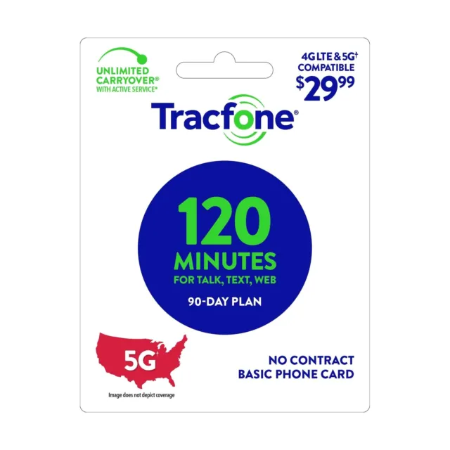 TracFone $29.99 Basic Phone Plan, 120 Minutes, 90 Days [Physical Delivery]
