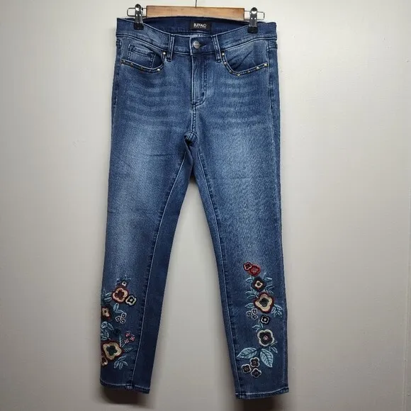 Buffalo David Bitton Faith Jeans Women Size 28 Blue Floral Embroidered Mid Rise