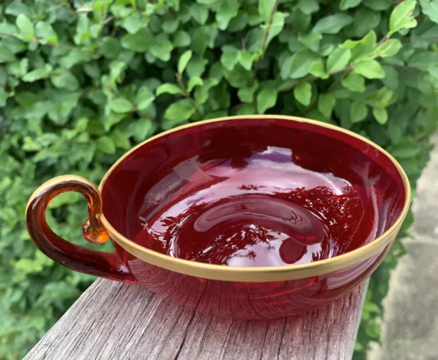 Antique Vintage HandBlown Ruby Red Glass Sommelier Wine Tasting Cup Trinket Dish